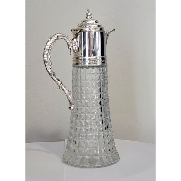 Claret Decanter Silver Top Retro MCM Italy Glass Pitcher Vintage - Picture 3 of 12